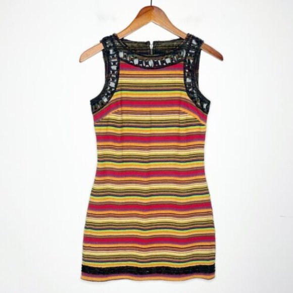 FREE PEOPLE NEW ROMANTIC BEADED BOHO STRIPED DRESS EUC - Picture 3 of 12